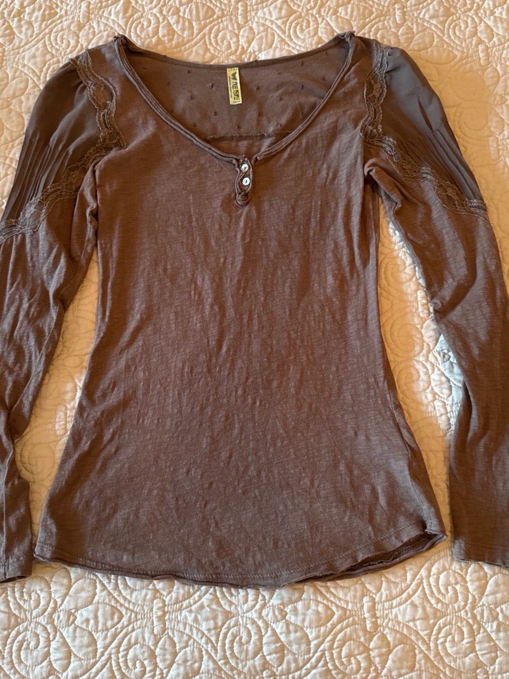 Vintage Free People Gimme Butterflies Long Sleeve Henley Top
